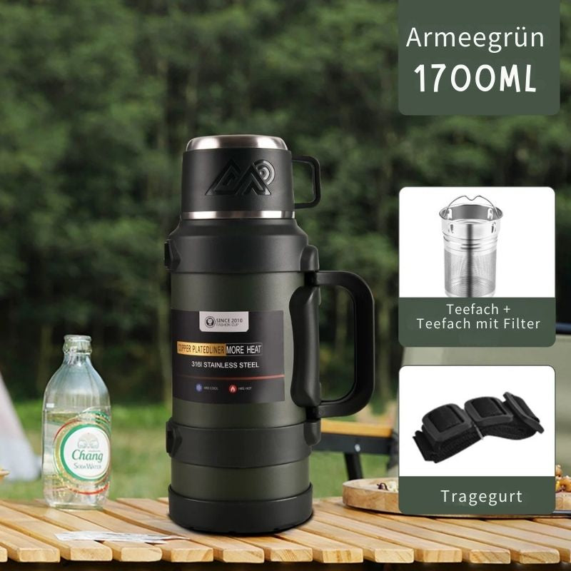 Große Edelstahl Thermoskanne 1,7-2L-2,5L-4L – Vakuumisoliert für Camping & Reisen