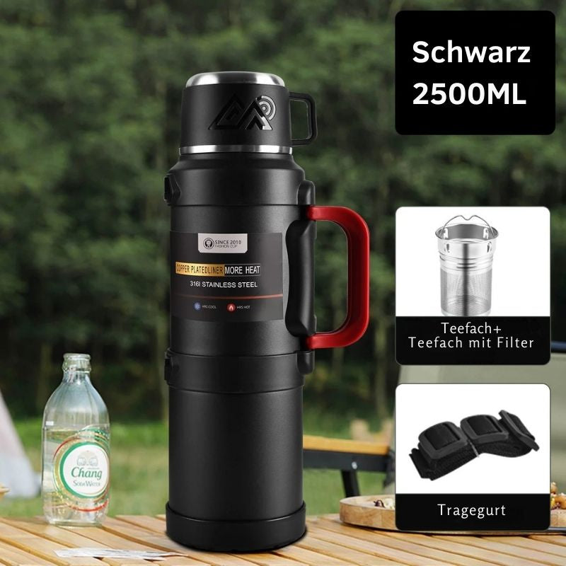 Große Edelstahl Thermoskanne 1,7-2L-2,5L-4L – Vakuumisoliert für Camping & Reisen