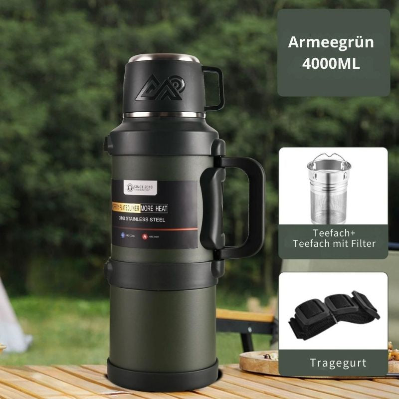 Große Edelstahl Thermoskanne 1,7-2L-2,5L-4L – Vakuumisoliert für Camping & Reisen