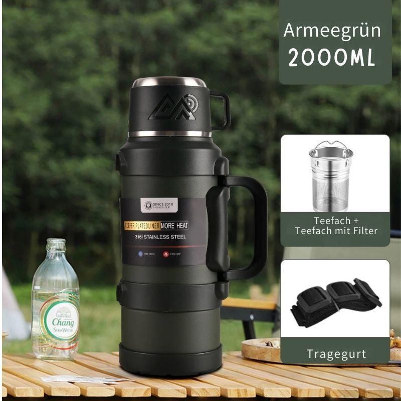 Große Edelstahl Thermoskanne 1,7-2L-2,5L-4L – Vakuumisoliert für Camping & Reisen