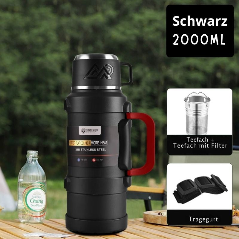 Große Edelstahl Thermoskanne 1,7-2L-2,5L-4L – Vakuumisoliert für Camping & Reisen
