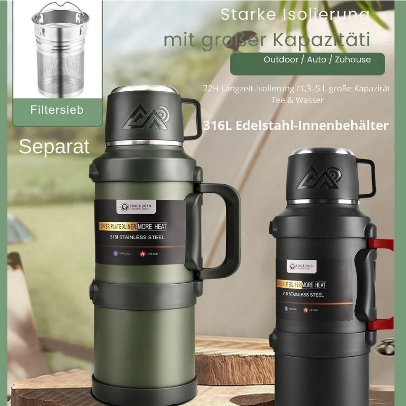 Große Edelstahl Thermoskanne 1,7-2L-2,5L-4L – Vakuumisoliert für Camping & Reisen