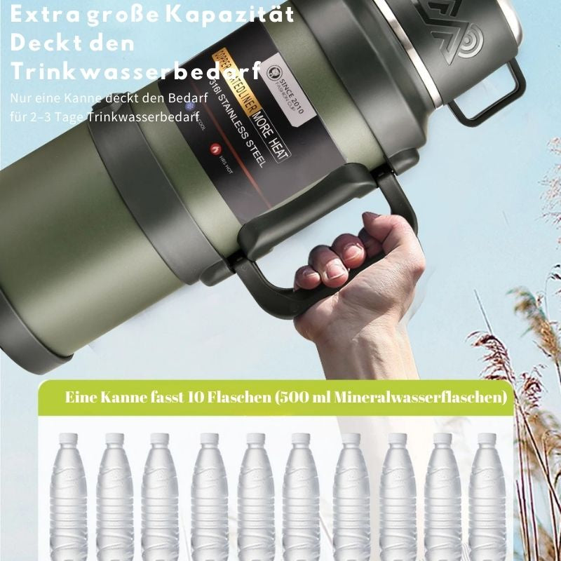 Große Edelstahl Thermoskanne 1,7-2L-2,5L-4L – Vakuumisoliert für Camping & Reisen
